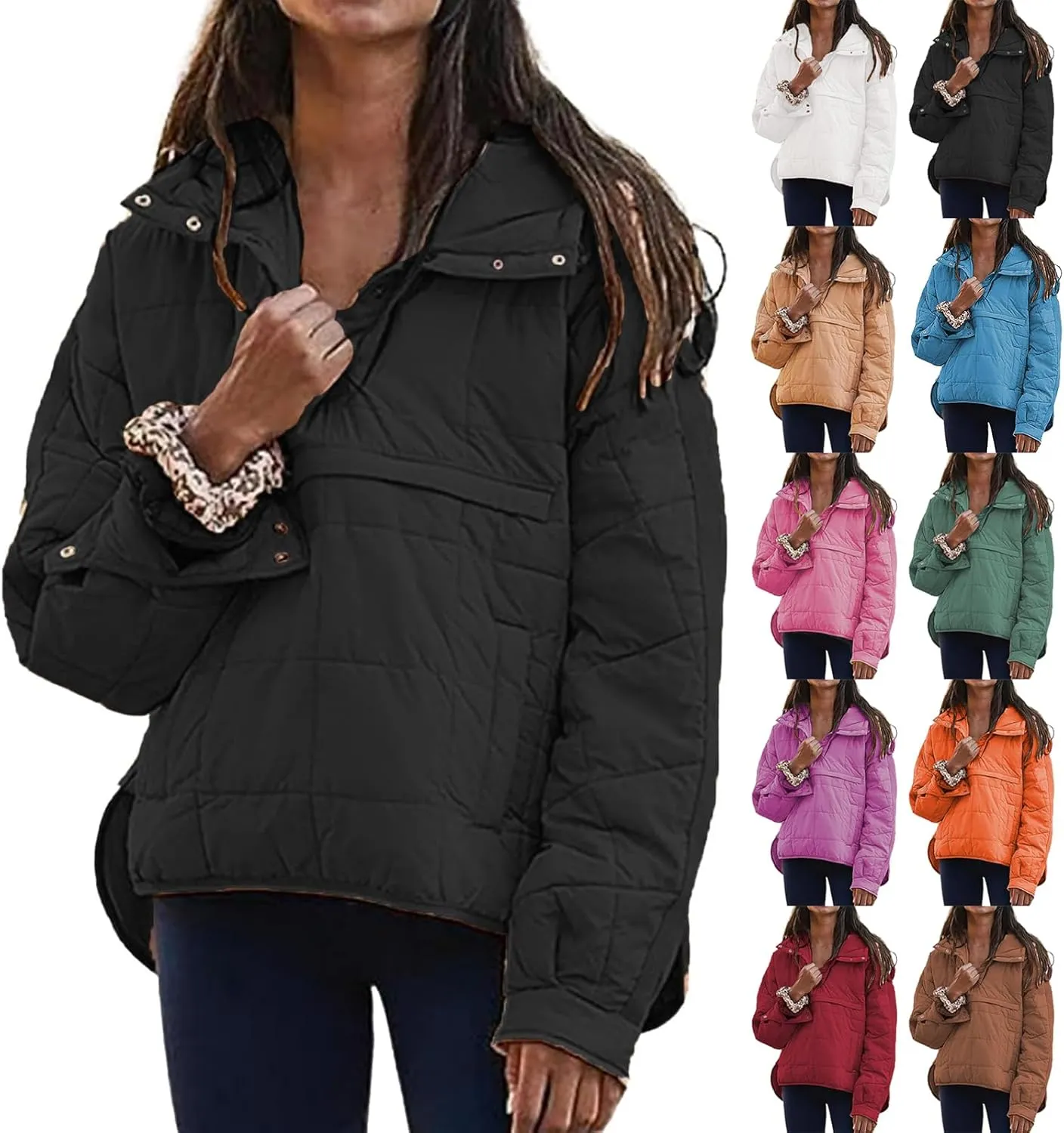 Quilted Jackets for Women Lightweight Puffer Jacket Oversized Puffer Pullover Dolman Hoodies Jacket Long Sleeve Coat