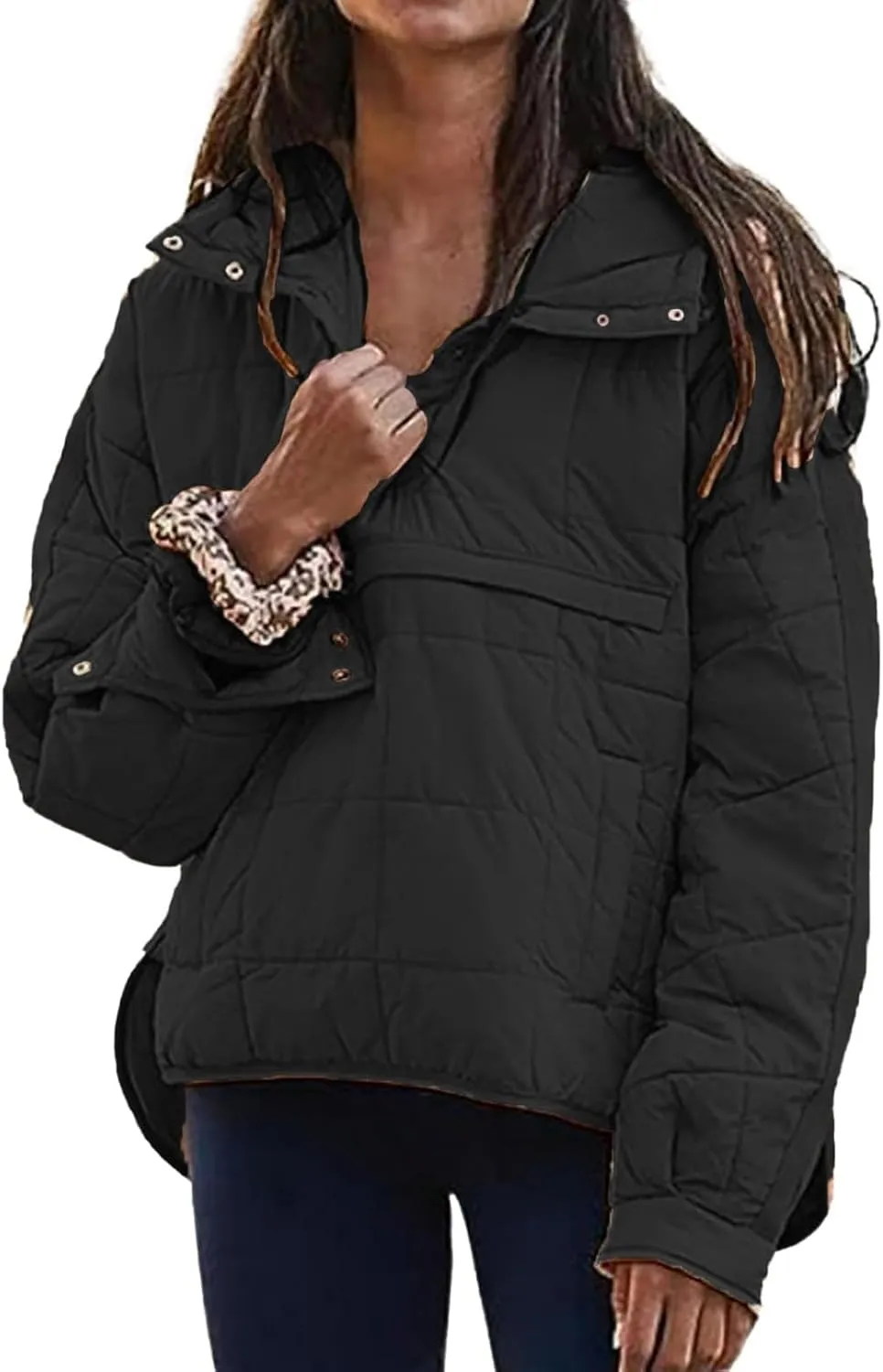 Quilted Jackets for Women Lightweight Puffer Jacket Oversized Puffer Pullover Dolman Hoodies Jacket Long Sleeve Coat