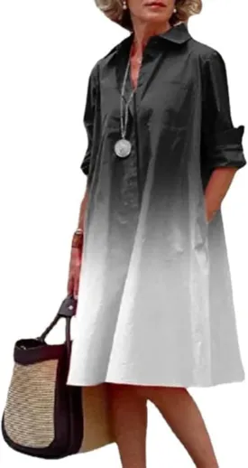 Shirt Dresses for Women Button Down Dress Long Sleeve Casual Collared Midi Dress with Pockets