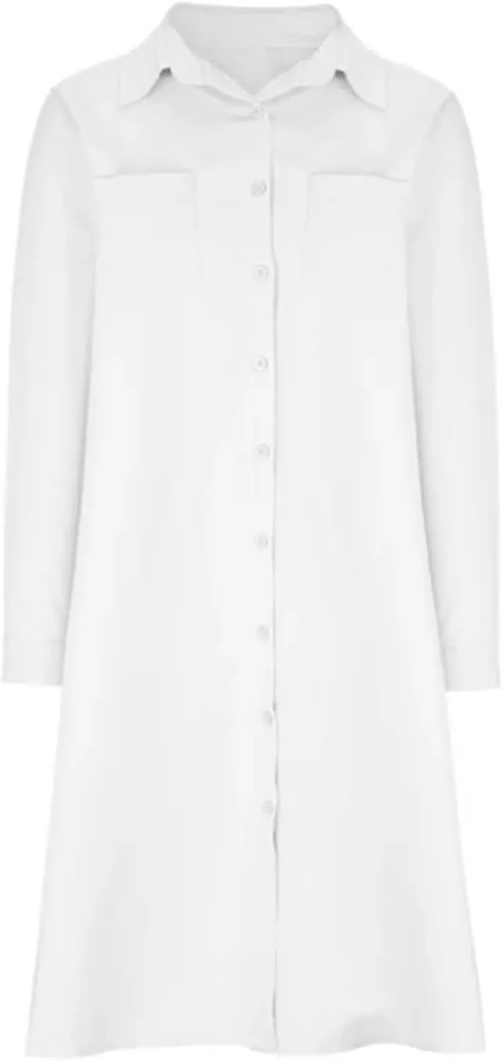 Shirt Dresses for Women Button Down Dress Long Sleeve Casual Collared Midi Dress with Pockets