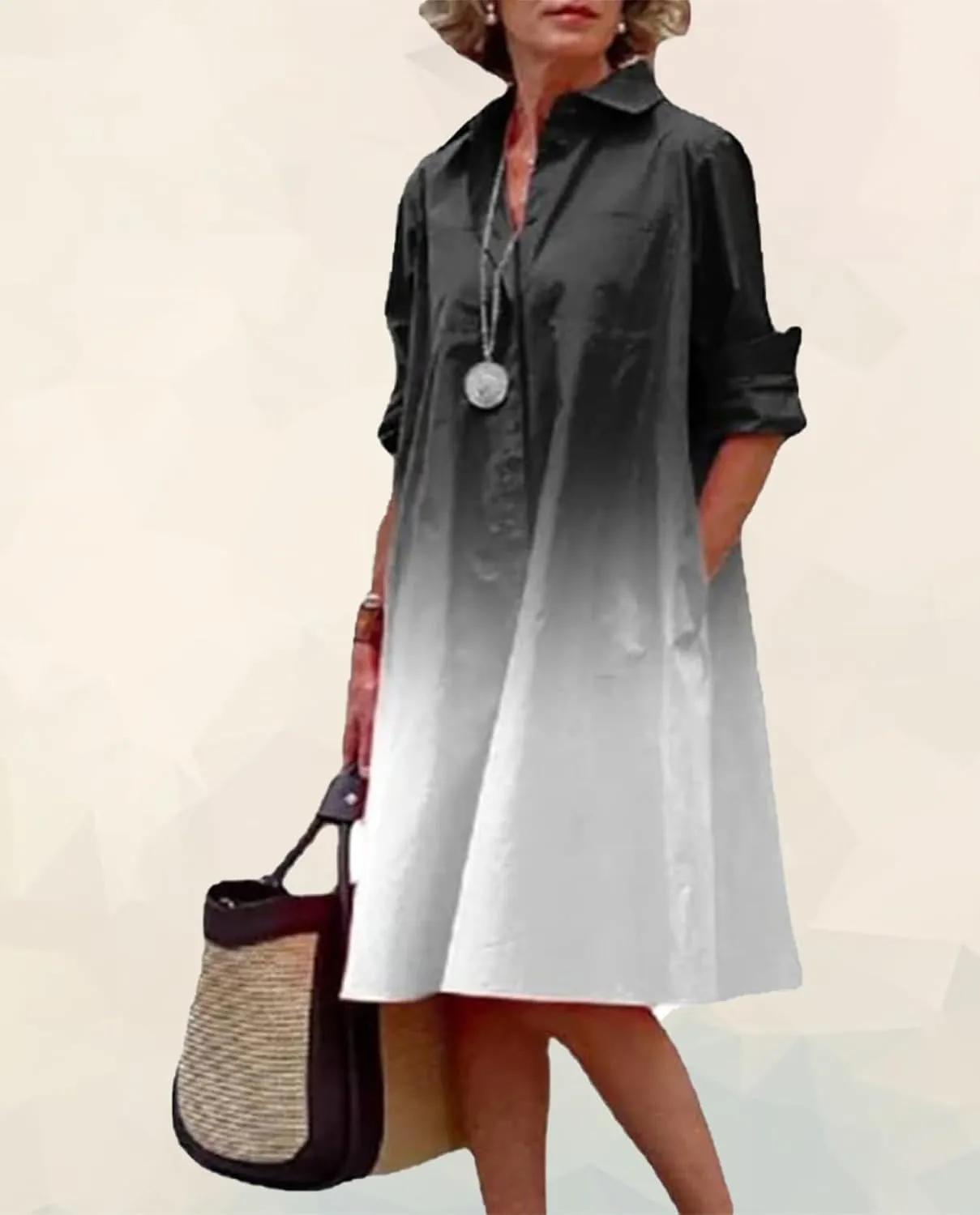 Shirt Dresses for Women Button Down Dress Long Sleeve Casual Collared Midi Dress with Pockets