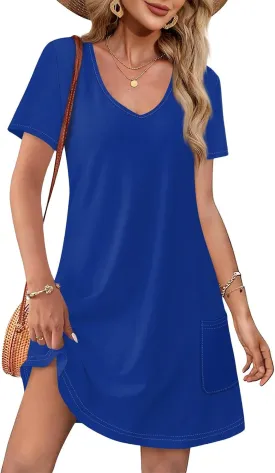 Summer Dresses for Women 2025 Casual Short Sleeve Sundresses Hawaiian T Shirt Dress Beach Dress with Pockets