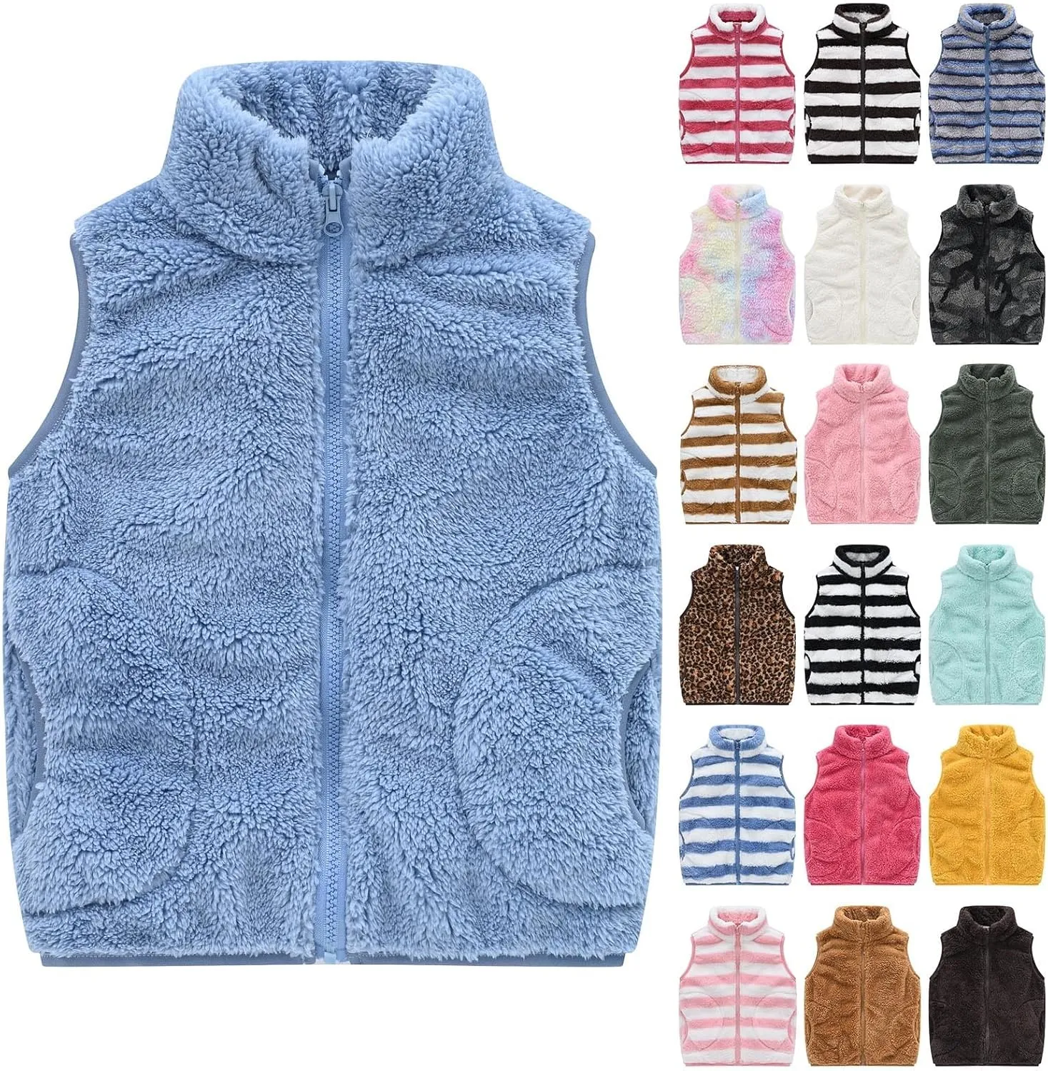 Toddler Baby Boy Girl Fleece Vest Fuzzy Sherpa Sleeveless Waistcoat Fall Winter Faux Fur Jacket with Pockets Coat