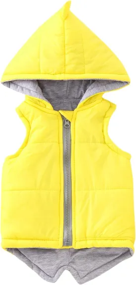 Toddler Baby Boys Girls 3D Dinosaur Puffer Vest Cotton Lined Sleeveless Hooded Jacket Solid Kids Fall Winter Outwear