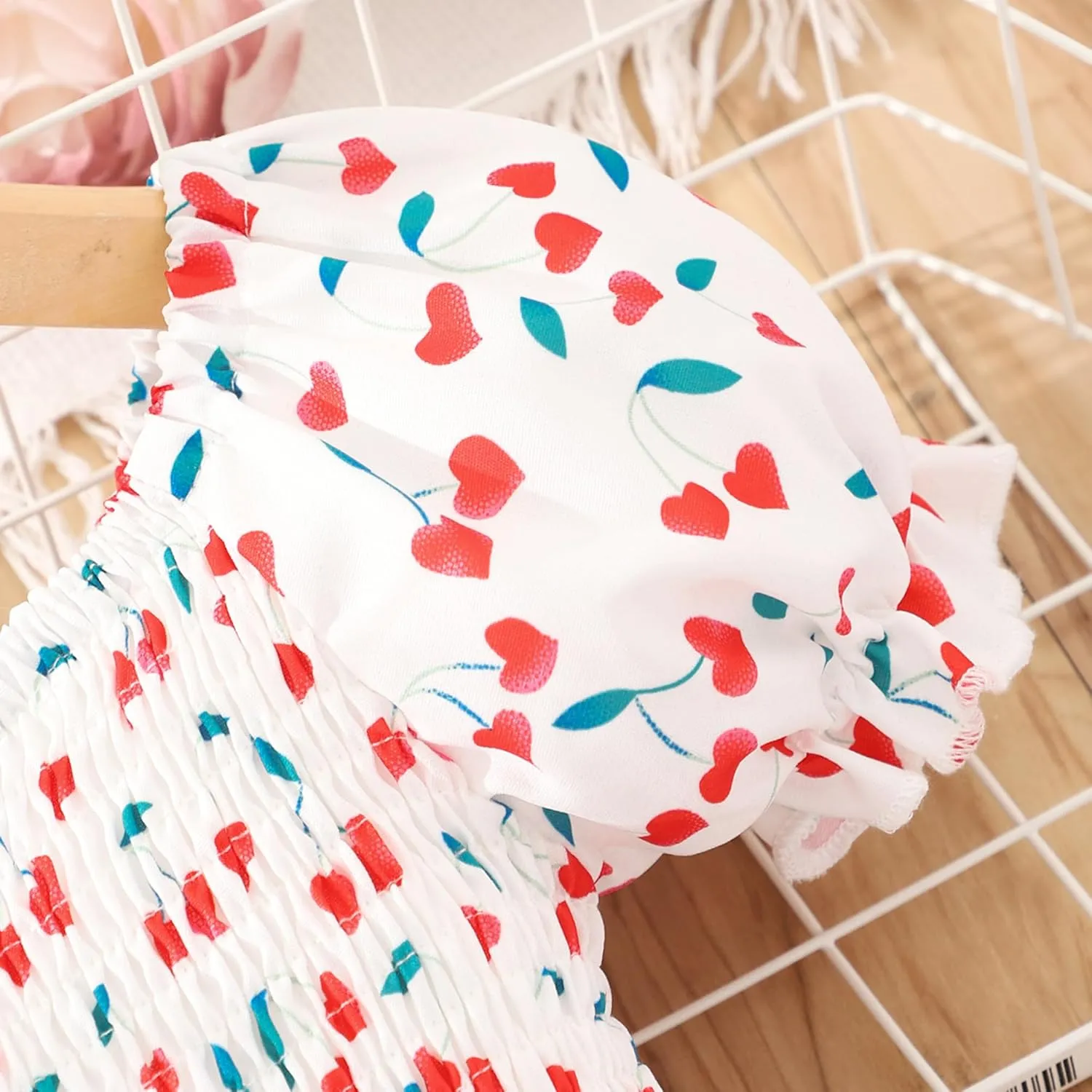 Toddler Baby Girls Summer Floral Dress Kids Puff Sleeve Square Neck Smocked Flowy Sun Dresses 2-8 Years