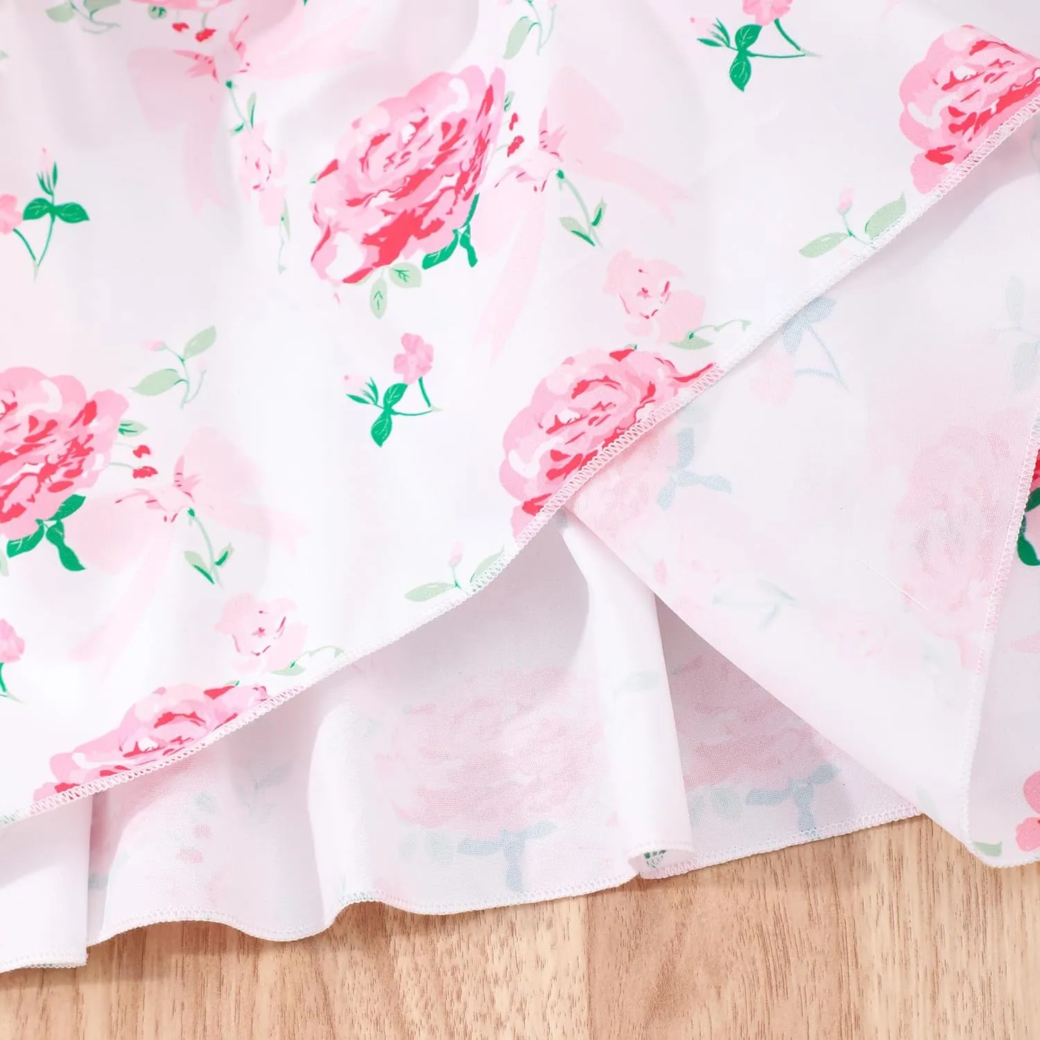 Toddler Baby Girls Summer Floral Dress Kids Puff Sleeve Square Neck Smocked Flowy Sun Dresses 2-8 Years