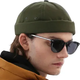 UNDERCONTROL Vintage Brimless Sailor Fisherman Leon Hat Miki Skull Docker Leather Strap Beanie Cap for Men & Women Korea