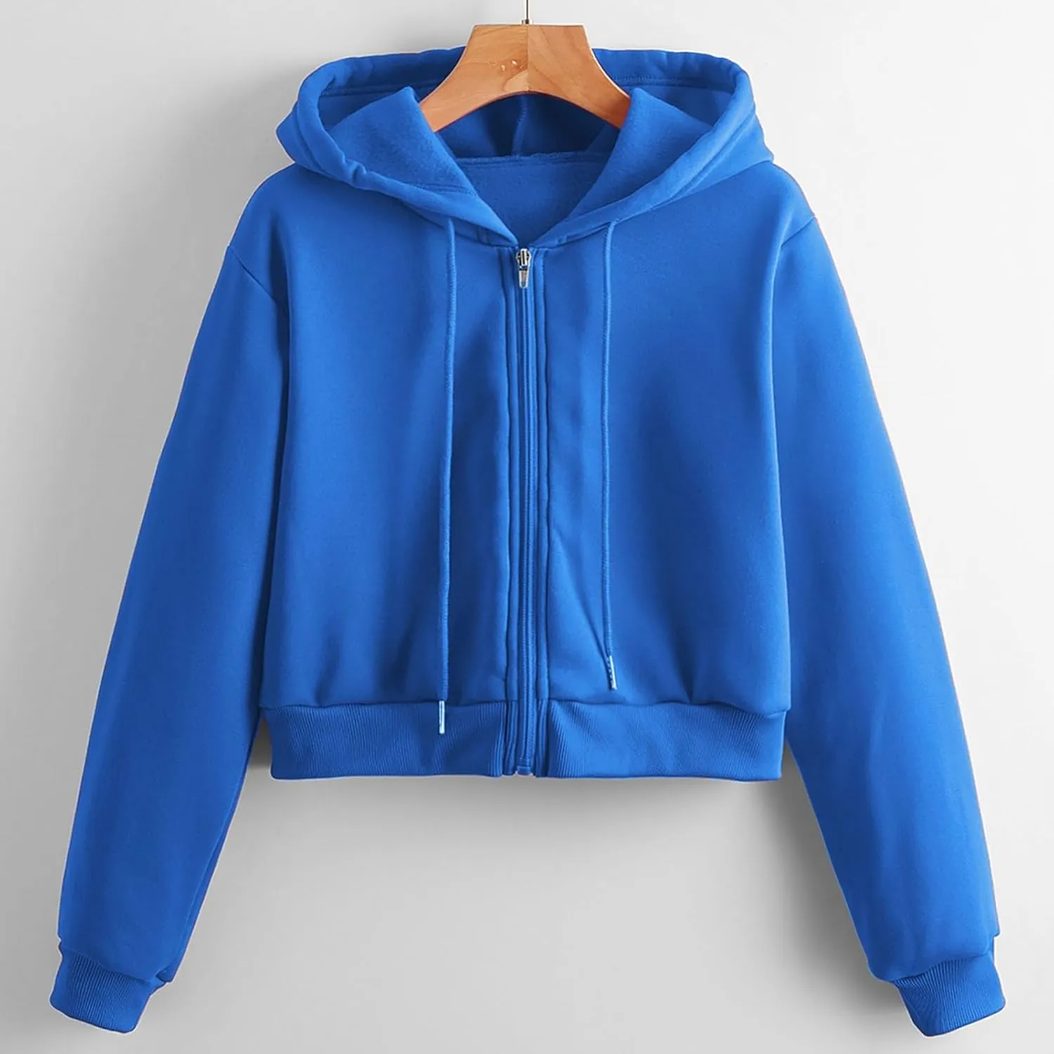 Women Cropped Hoodie Trendy Full Zip up Sweatshirt Long Sleeve Drawstring Hooded Crop Jacket Top Workout Sportwear