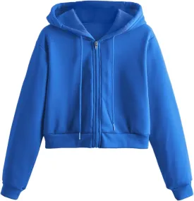 Women Cropped Hoodie Trendy Full Zip up Sweatshirt Long Sleeve Drawstring Hooded Crop Jacket Top Workout Sportwear
