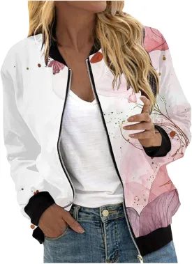 Womens Bomber Jacket 2024 Casual Coat Fall Trendy Lightweight Zip Up Long Sleeve Outerwear Windbreaker with Pocket