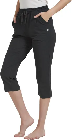 Women's Capri Pants Cotton Jersey Yoga Capris Drawstring Joggers Workout Sweatpants Loose Lounge Crop Pants Pockets