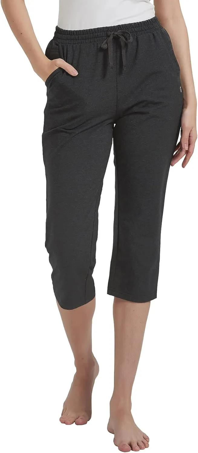 Women's Capri Pants Cotton Jersey Yoga Capris Drawstring Joggers Workout Sweatpants Loose Lounge Crop Pants Pockets