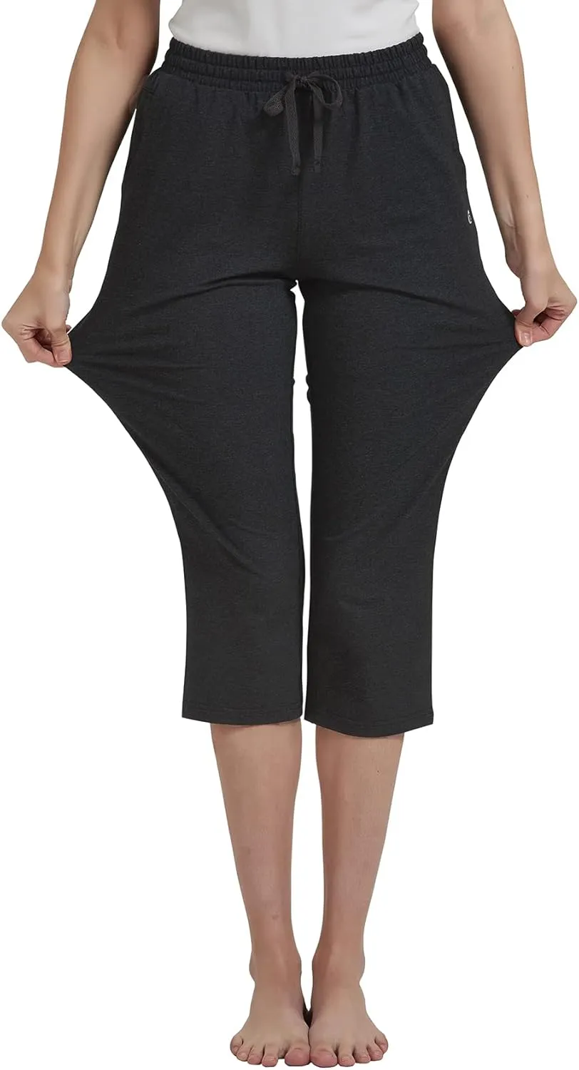 Women's Capri Pants Cotton Jersey Yoga Capris Drawstring Joggers Workout Sweatpants Loose Lounge Crop Pants Pockets