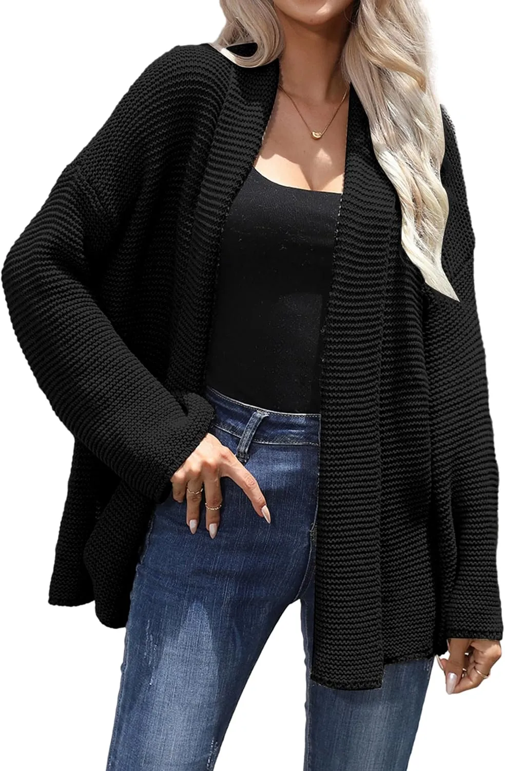 Womens Open Front Cardigan Long Sleeve Shrugs Loose Casual Solid Belted Knit Draped Sweater Outwear