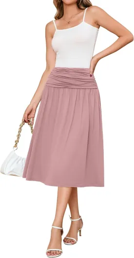 Women's Skirts Stretchy High Waist Flowy Knit Skirt for Women with Pockets(S-2XL)