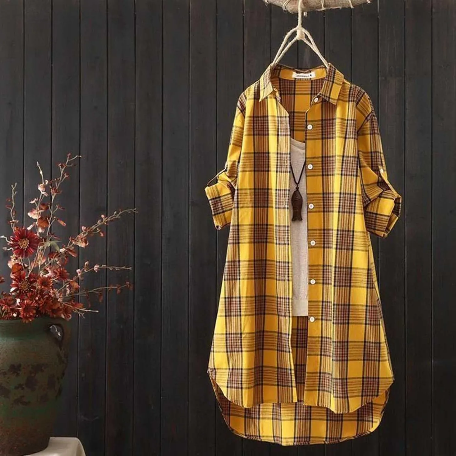 YUTANRAL Long Sleeve Shirts for Women Trendy Plaid Printed Button Down Shirts Plus Size Tops Casual Jackets Fall Clothes 2024