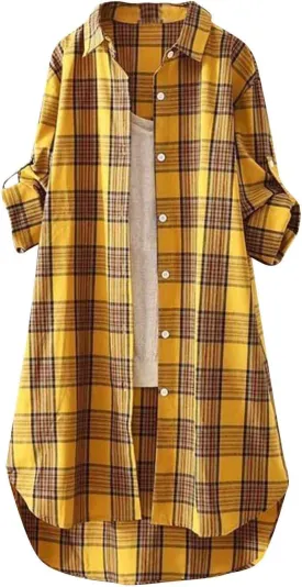 YUTANRAL Long Sleeve Shirts for Women Trendy Plaid Printed Button Down Shirts Plus Size Tops Casual Jackets Fall Clothes 2024