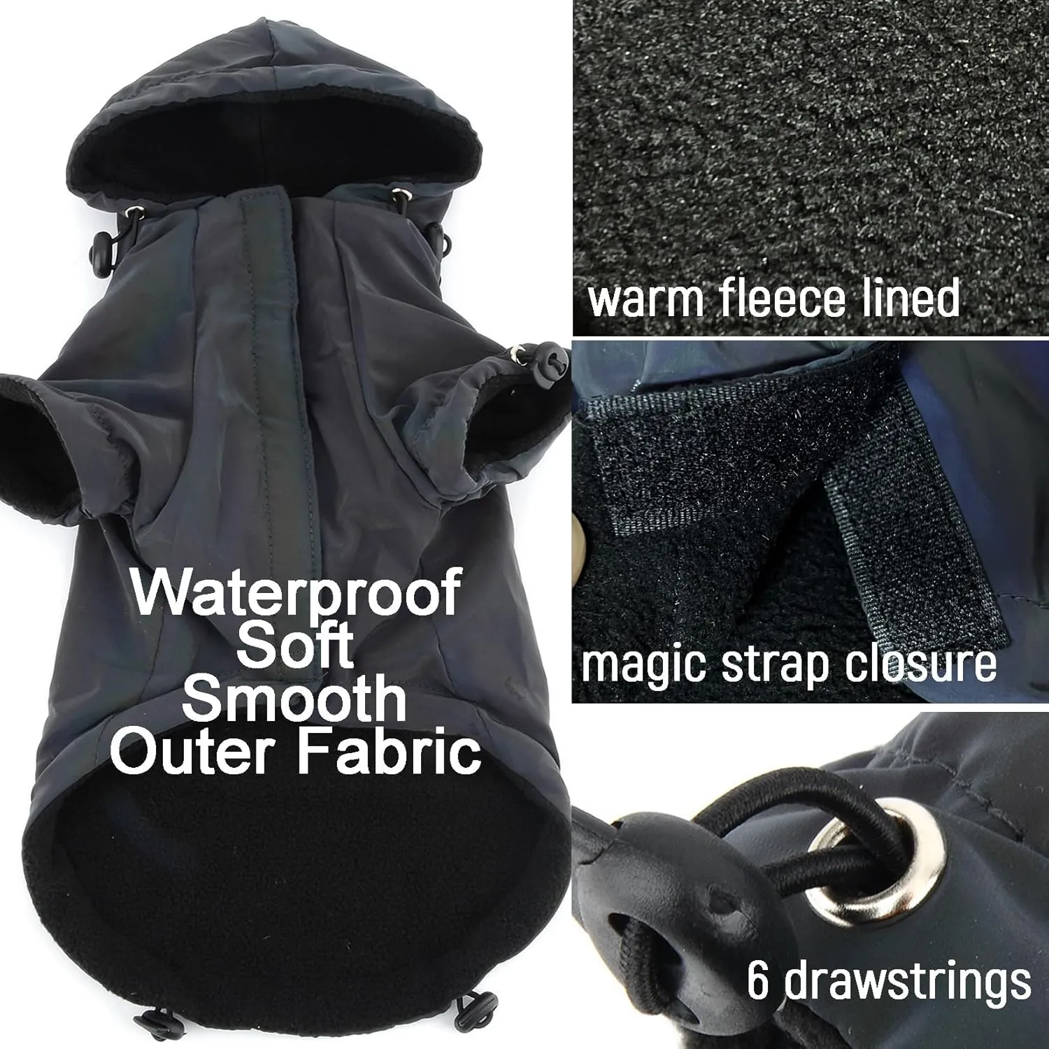 Zunea Holographic Waterproof Dog Jacket Coats for Small Dogs Winter Warm Fleece Hoodie Rain Coat Rainbow Reflective Puppy Clothes Drawstring Thermal Windbreakers Cold Weather Pet Chihuahua Apparel XXL