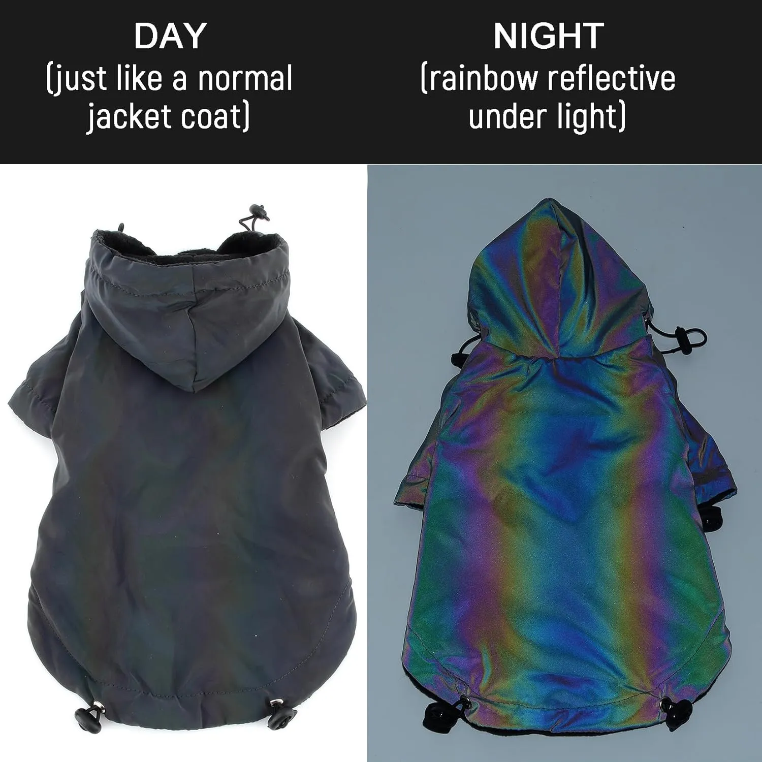 Zunea Holographic Waterproof Dog Jacket Coats for Small Dogs Winter Warm Fleece Hoodie Rain Coat Rainbow Reflective Puppy Clothes Drawstring Thermal Windbreakers Cold Weather Pet Chihuahua Apparel XXL