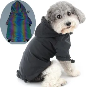 Zunea Holographic Waterproof Dog Jacket Coats for Small Dogs Winter Warm Fleece Hoodie Rain Coat Rainbow Reflective Puppy Clothes Drawstring Thermal Windbreakers Cold Weather Pet Chihuahua Apparel XXL